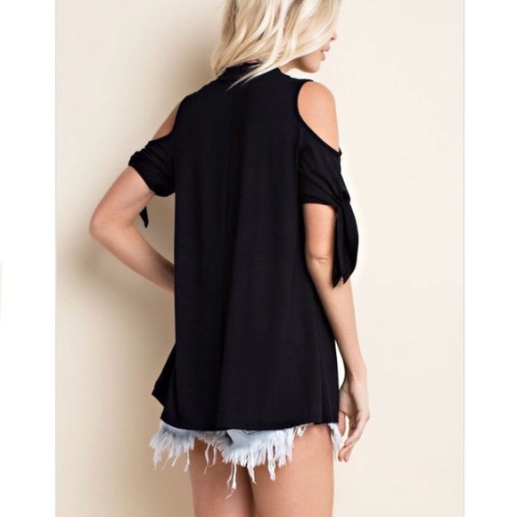 Black cold shoulder tie sleeve top - Picture 4 of 7